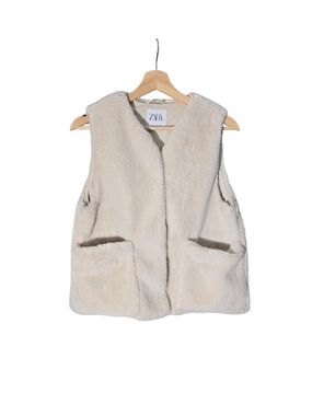 Zara Cream Faux Fur Teddy Vest Minimalist Clean Girl Gilet Kids Size 11-12